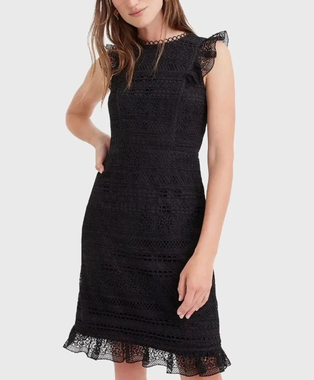 J.Crew Lace Black Cocktail Dress Cap Sleeve Size 2